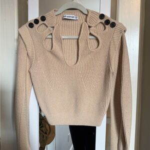 Self-Portrait Tan Knit Sweater with Button Accents
